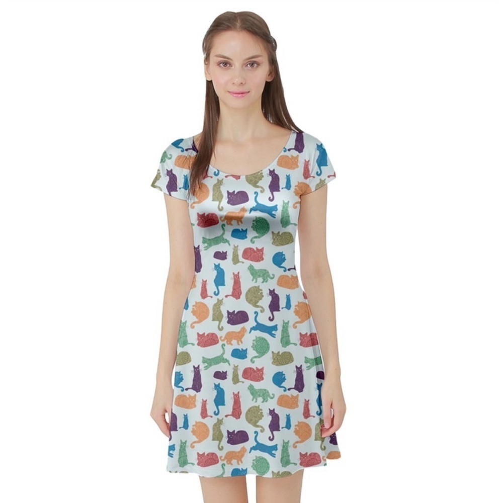 Cowcow multi color cat print scoop neck dress 2XL